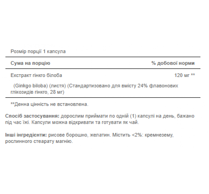 Ginkgo Biloba Standardized Extract 120mg - 100caps