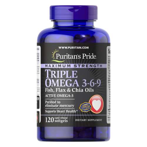 Maximum Strenght Triple Omega 3-6-9 Fish Flax and chia Oils - 120soft