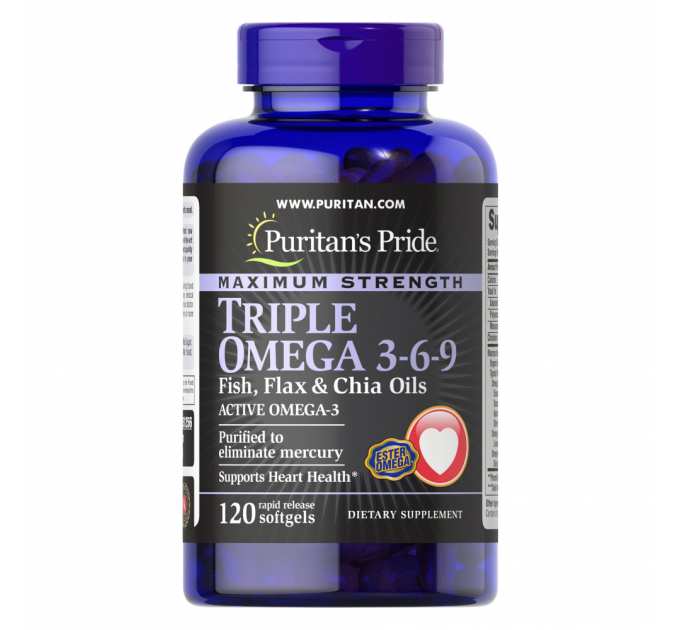 Maximum Strenght Triple Omega 3-6-9 Fish Flax and chia Oils - 120soft