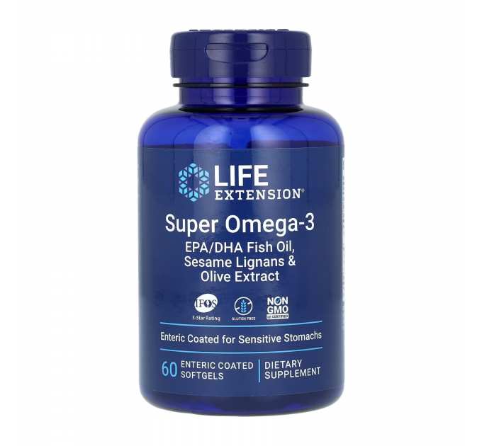 Super Omega-3 EPA/DHA Fish Oil Sesame Lignans & Olive Extract Enteric Coated - 60 softgels