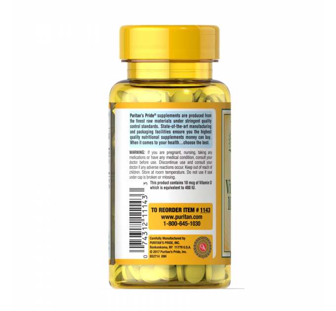 Vitamin D3 10 mcg (400 IU) - 100 tabs