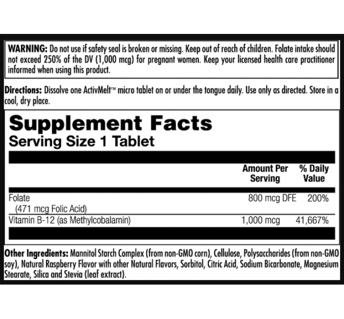 Folic Acid Methyl B-12 800mcg - 60 tabs Raspberry