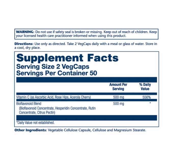 Vitamin C & Bioflavonoids 1:1 500mg - 100 vcaps