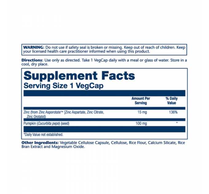 Zinc Asporotate 15mg - 100 vcaps