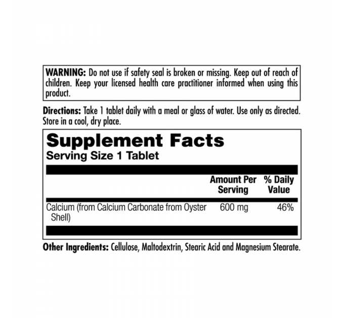 Calcium Oyster Shell 600mg - 100 tabs