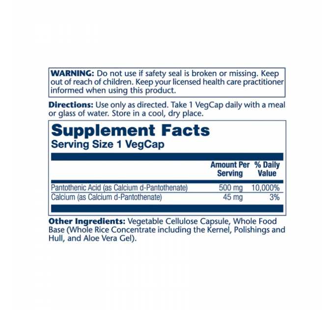 Pantothenic Acid 500mg - 100 veg caps