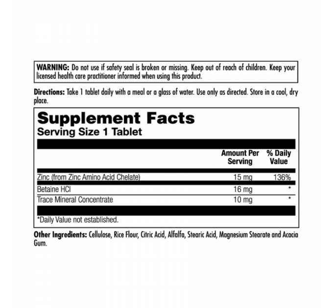 Zinc 15+ Chelated - 100 tabs