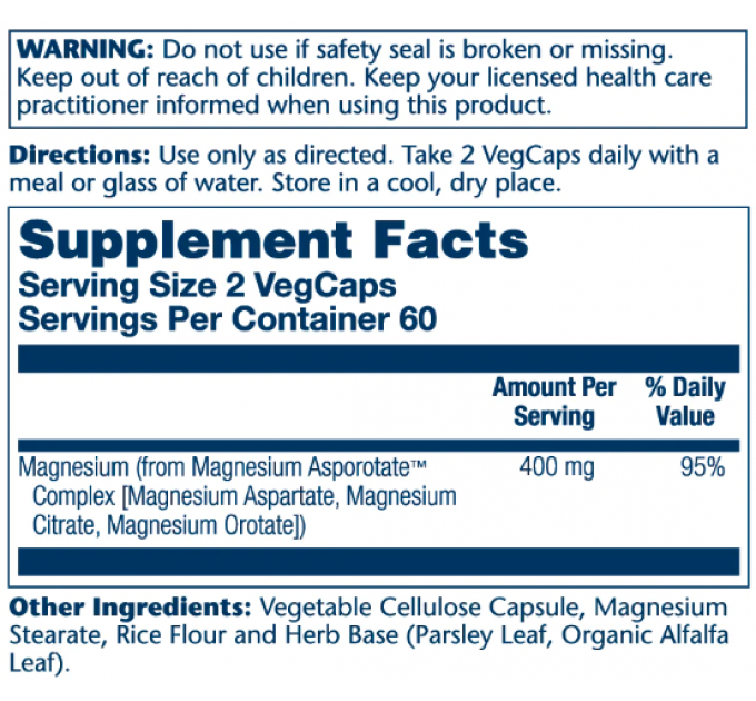 Magnesium Asporotate 400mg - 120 vcaps
