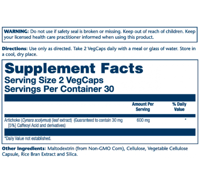 Artichoke Leaf Extract - 600mg 60 vcaps