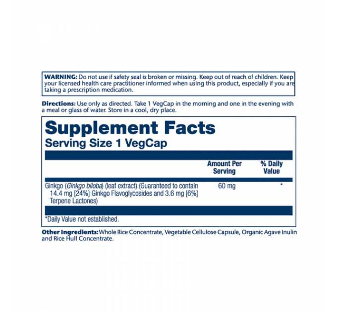 Ginkgo Biloba Leaf Extract 60mg - 60 vcaps