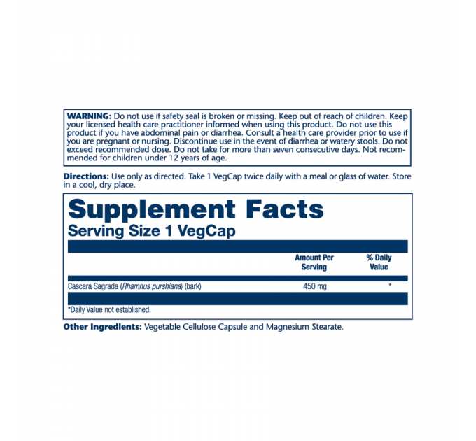 Cascara Sagrada Bark 450mg - 100 vcaps
