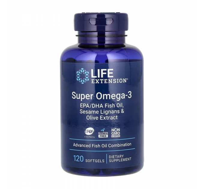 Super Omega-3 EPA/DHA Fish Oil Sesame Lignans & Olive Extract - 120 softgels