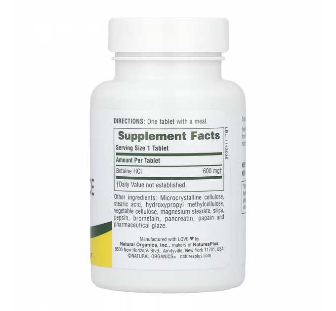 Betaine Hydrochloride 600mg - 90 tabs