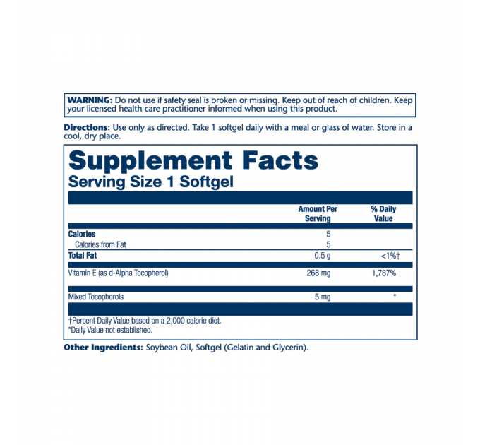 Vitamin E d-Alpha Tocopherol 268mg - 50 softgels