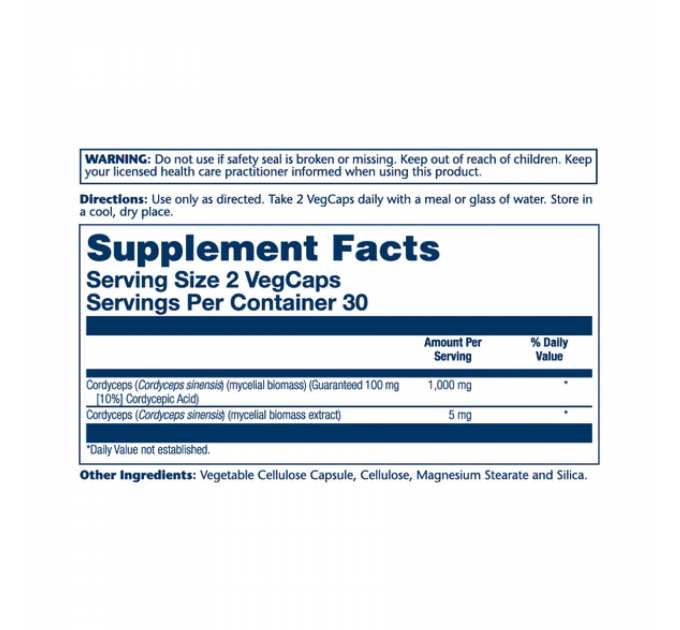 Cordyceps Mushroom Extract 500mg - 60 vcaps