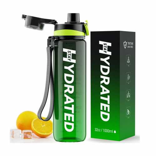 Hydrated Water Bottle - 1000ml Tritan Green Black (Пошкоджена упаковка)