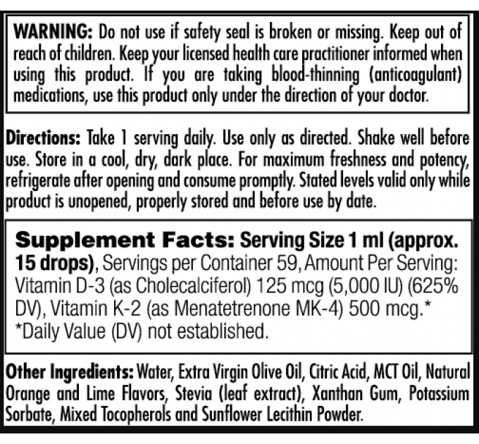 D3 K2 DropIns 125mcg - 2 oz Citrus