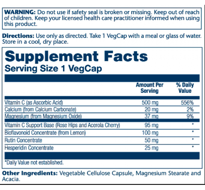 Vitamin C with Bioflavonoid Concentrate 500mg - 100 vcaps