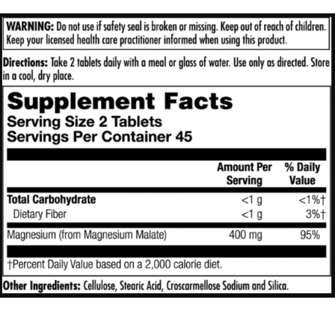 Magnesium Malate 400mg - 90 tabs
