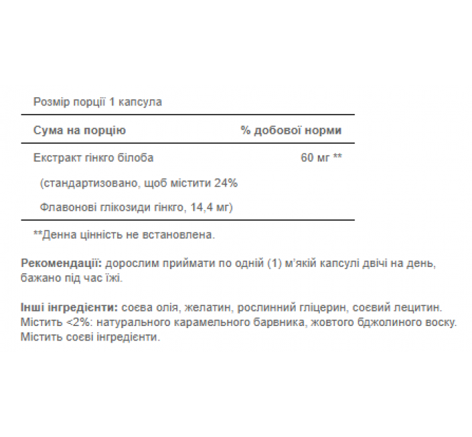 Ginkgo Biloba Standardized Extract 60mg - 120caps