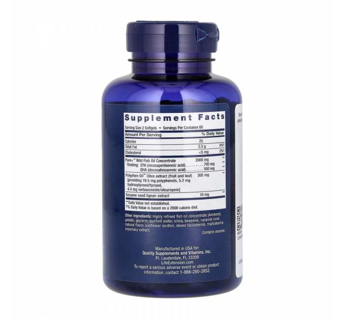 Super Omega-3 EPA/DHA Fish Oil Sesame Lignans & Olive Extract - 120 softgels
