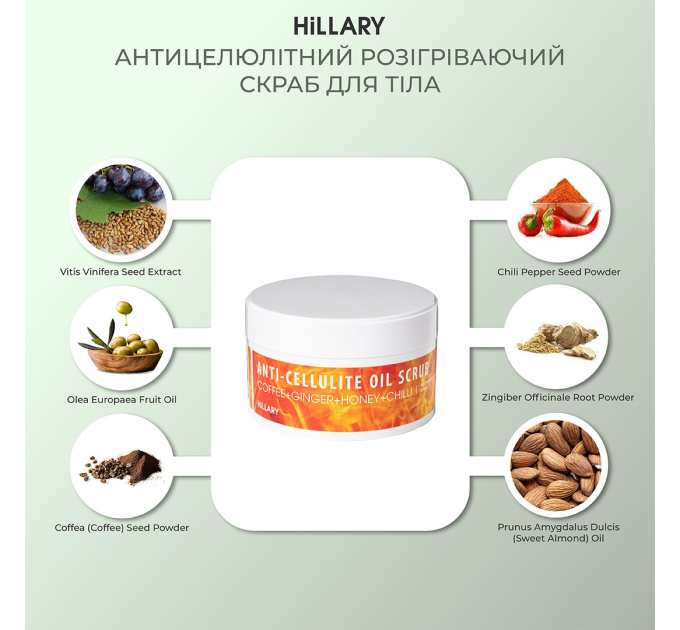 Антицелюлітний розігріваючий скраб для тіла Hillary Anti-cellulite Oil Scrub, 200 г