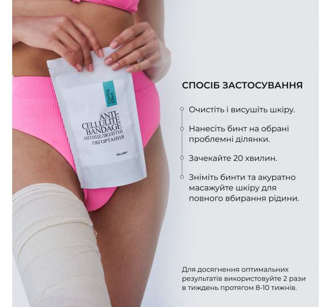 Курс охолоджуючих антицелюлітних обгортань для тіла Hillary Anti-Cellulite Pro cooling effect (6 уп,)