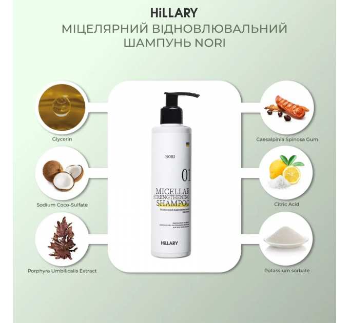 Міцелярний відновлювальний шампунь Norі Hillary Nori Micellar Strengthening Shampoo, 500 мл