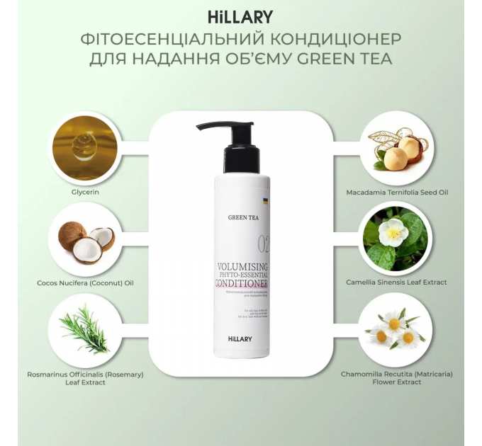 Фітоесенціальний кондиціонер для надання об’єму Green Tea Hillary Green Tea Volumising Phyto-essential Conditioner, 500 мл