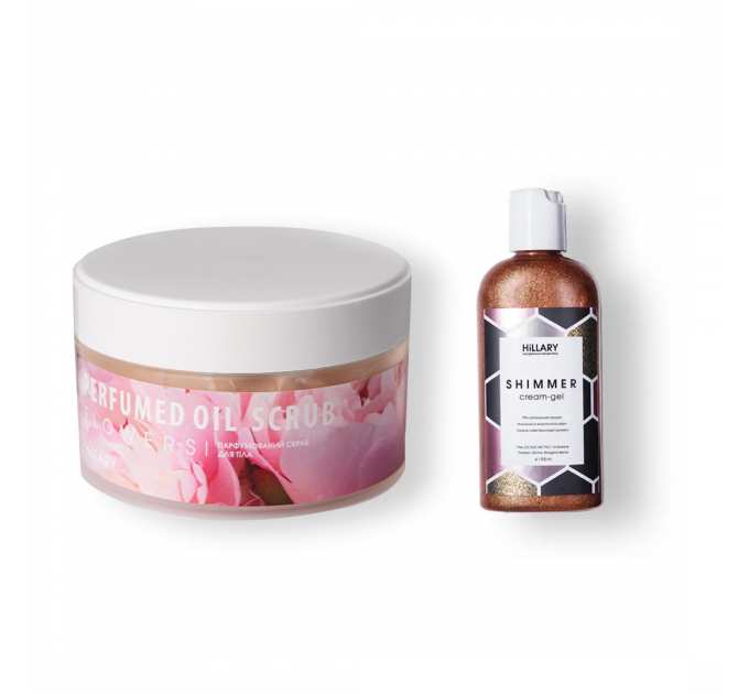 Шиммер крем-гель Hillary Shimmer cream-gel + Парфумований скраб для тіла Hillary Perfumed Oil Scrub Flowers