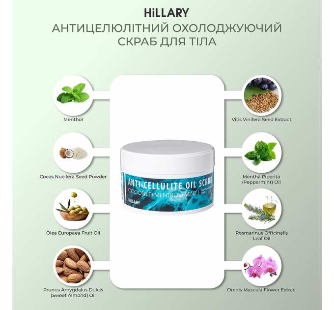 Антицелюлітний охолоджуючий скраб для тіла Hillary Anti-cellulite Oil Scrub, 200 г