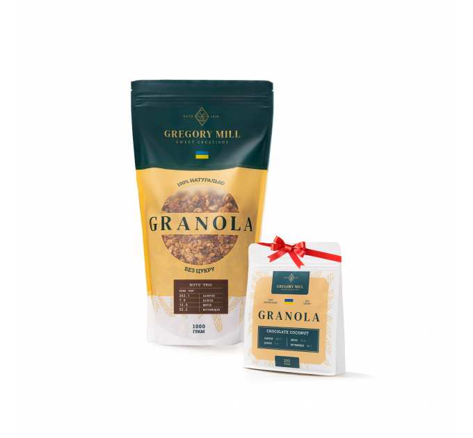 Набір граноли Mini Nuts’ Trio, 1 кг & Chocolate Coconut, 250 г у подарунок Gregory Mill