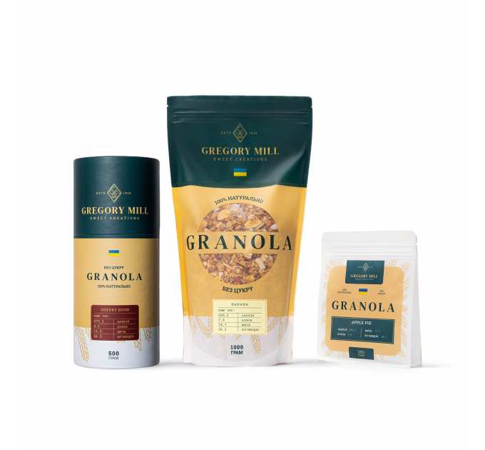 Набір граноли Multi Banana, Cherry Boom & Apple Pie, 1750 г Gregory Mill