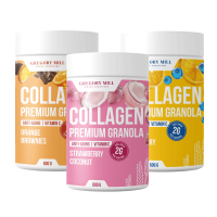 Набір граноли з колагеном Collagen Glow Set Lemon Blueberry, Strawberry Coconut та Orange Brownies, 1800 г, Gregory Mill