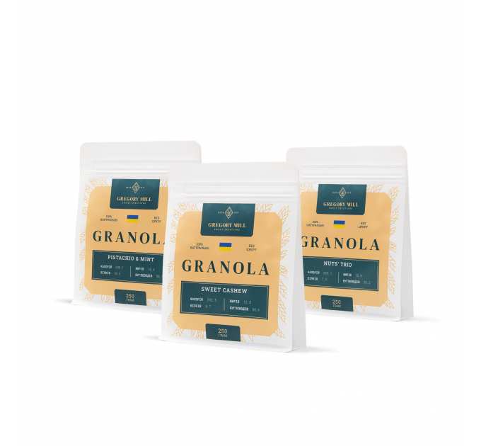Смачний набір Nuts’ Gregory Set Sweet Cashew, Nuts’ Trio, Pistachio & Mint 750 г