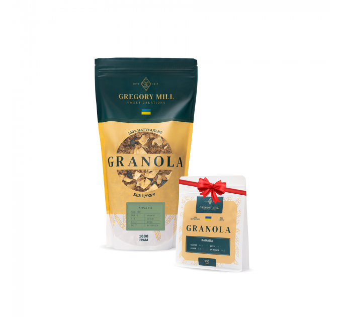 Набір граноли Mini Apple Pie, 1 кг & Banana, 250 г у подарунок Gregory Mill