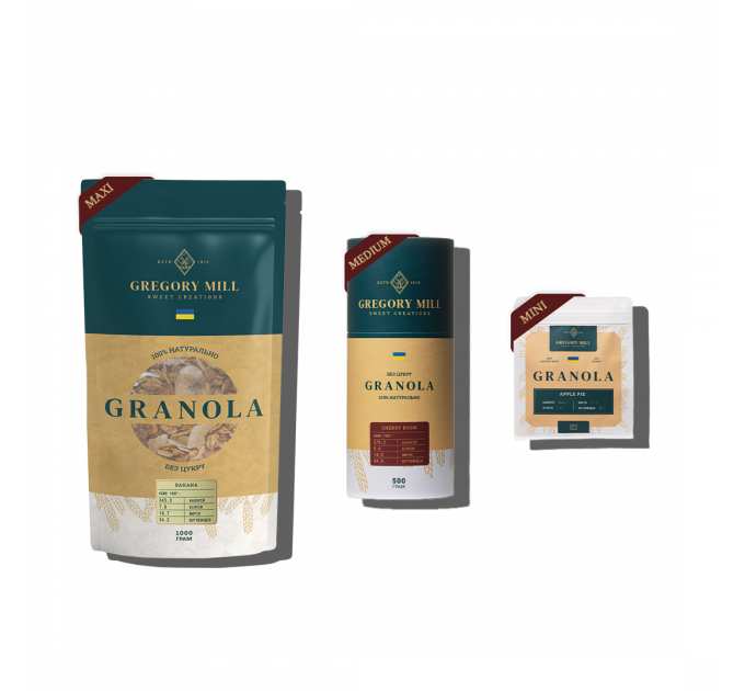 Набір граноли Multi Banana, Cherry Boom & Apple Pie, 1750 г Gregory Mill