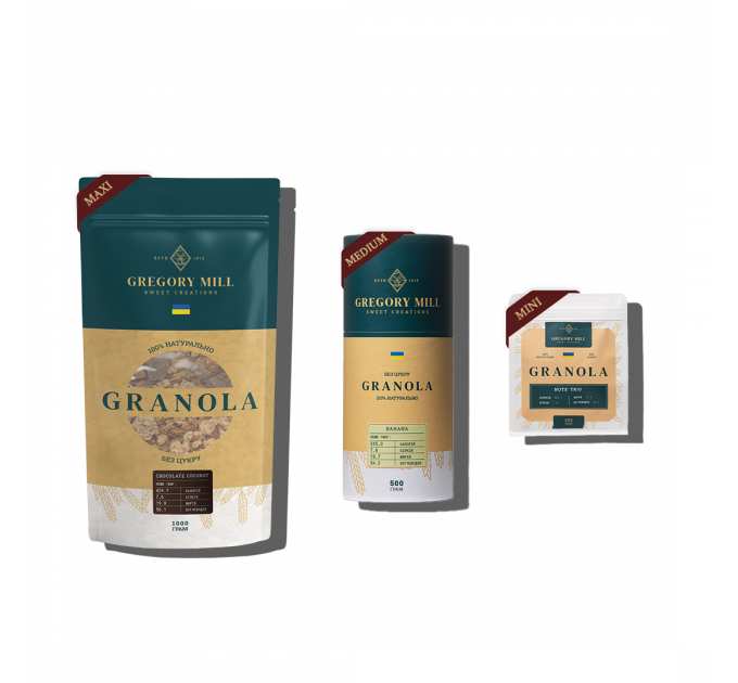 Набір граноли Multi Chocolate Coconut, Banana & Nuts’ Trio, 1750 г Gregory Mill
