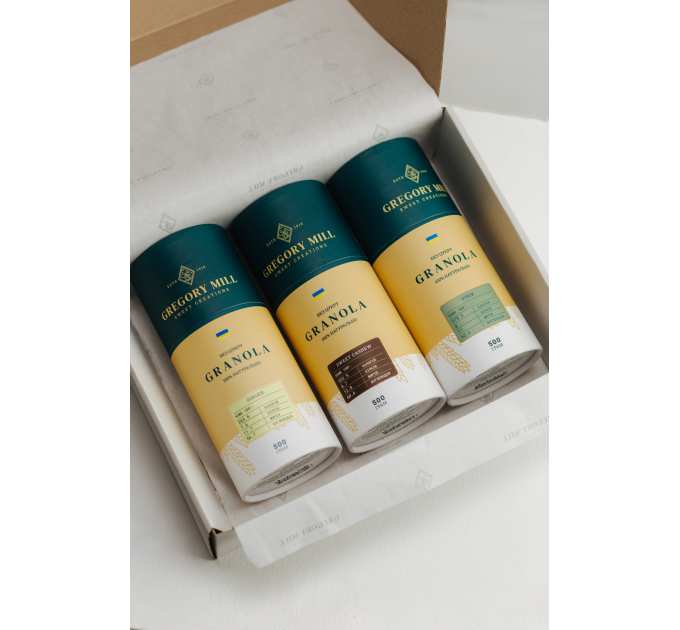 Подарунковий набір граноли Ginger, Sweet Cashew & Finik Gregory Mill