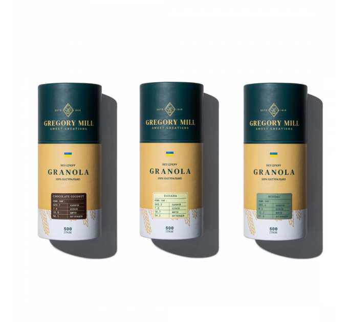 Подарунковий набір граноли Chocolate Coconut, Banana & Almond Gregory Mill
