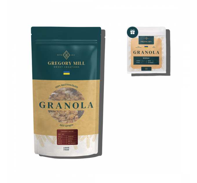Набір граноли Mini Cherry Boom, 1 кг & Almond, 250 г у подарунок Gregory Mill