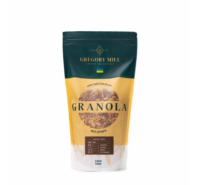 Набір граноли Chocolate Coconut, Nuts Trio 2 кг & Almond 500г у подарунок Gregory Mill