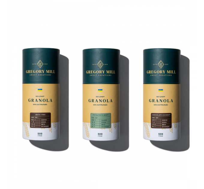 Подарунковий набір граноли Nuts Trio, Pistachio&Mint & Chocolate Coconut