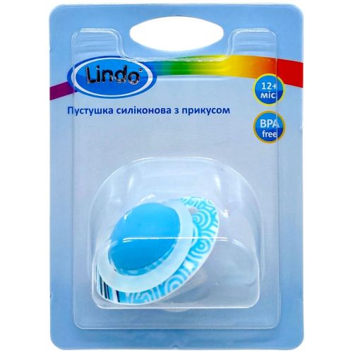 ПУСТУШКИ СИЛІКОНОВА З ПРИКУСОМ (ВІД 12 МІС. ) НА БЛІС. (БЛАКИТНА)