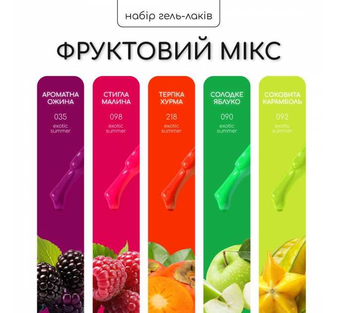 Набор гель-лаков Nice for you 4+1 Фруктовый микс