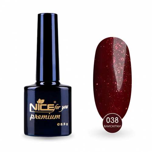 Гель-лак Nice for you Sparkles №С-038 Темно-красный с блестками 8.5 г