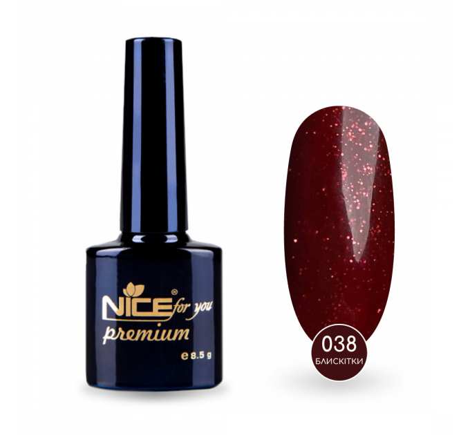 Гель-лак Nice for you Sparkles №С-038 Темно-красный с блестками 8.5 г