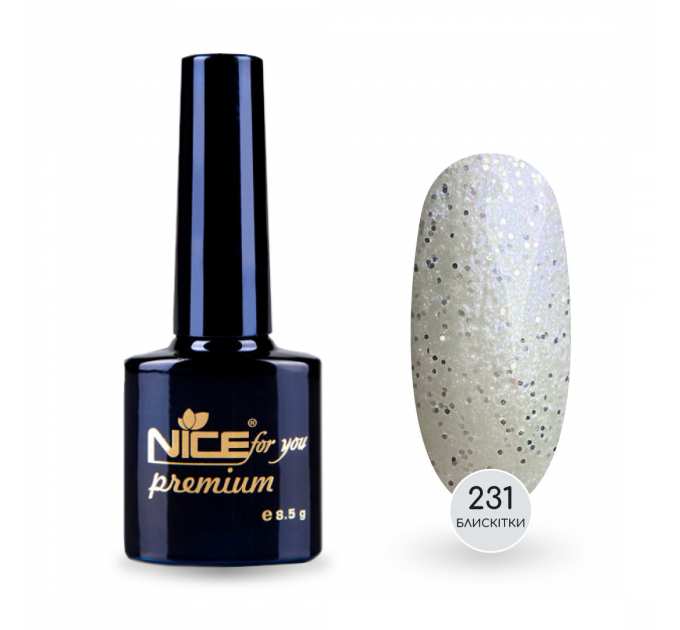 Гель-лак Nice for you Sparkles №231 Жемчужно-белый с голографическим шимером и поталю 8.5 г