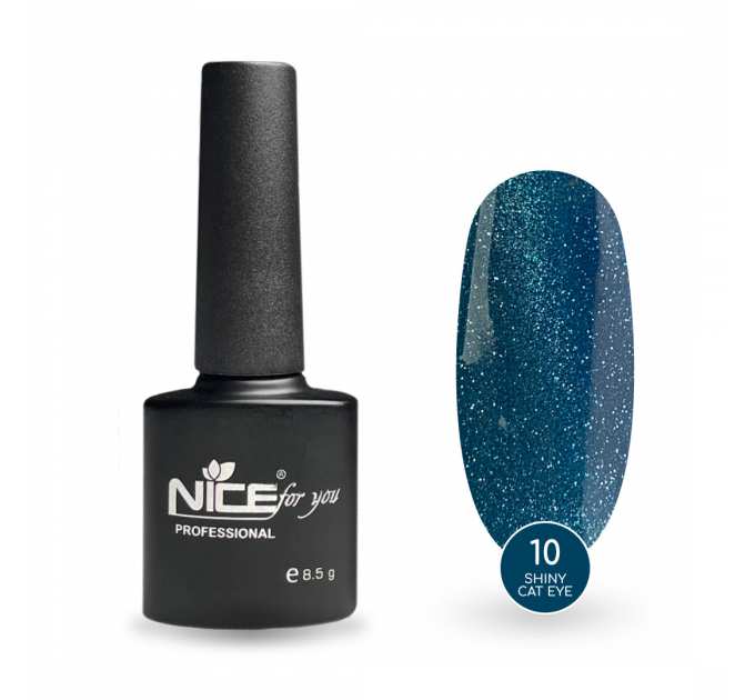 Светоотражающий гель-лак Nice for you Shiny Cat Eye №10 с эффектом кошачьего глаза Темно-бирюзовый 8.5 г