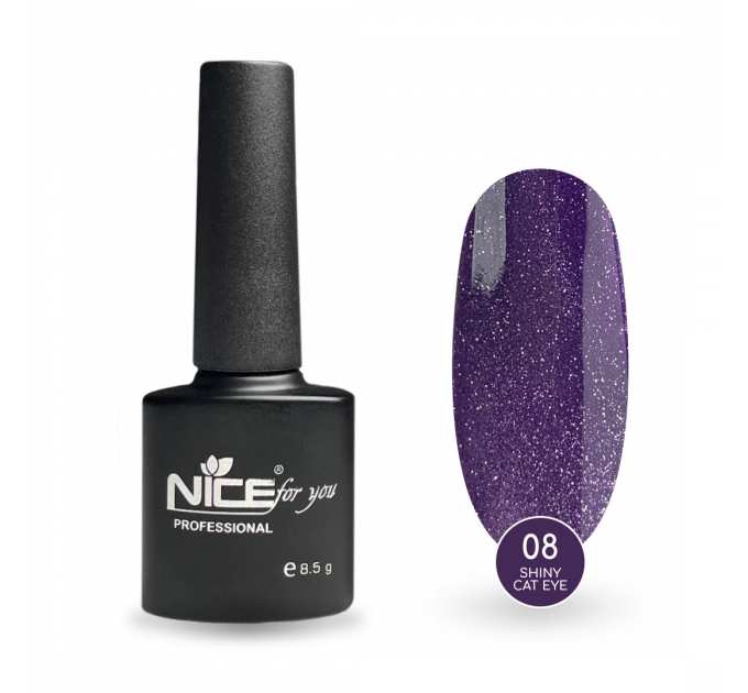 Светоотражающий гель-лак Nice for you Shiny Cat Eye №08 с эффектом кошачьего глаза Фиолетовый 8.5 г